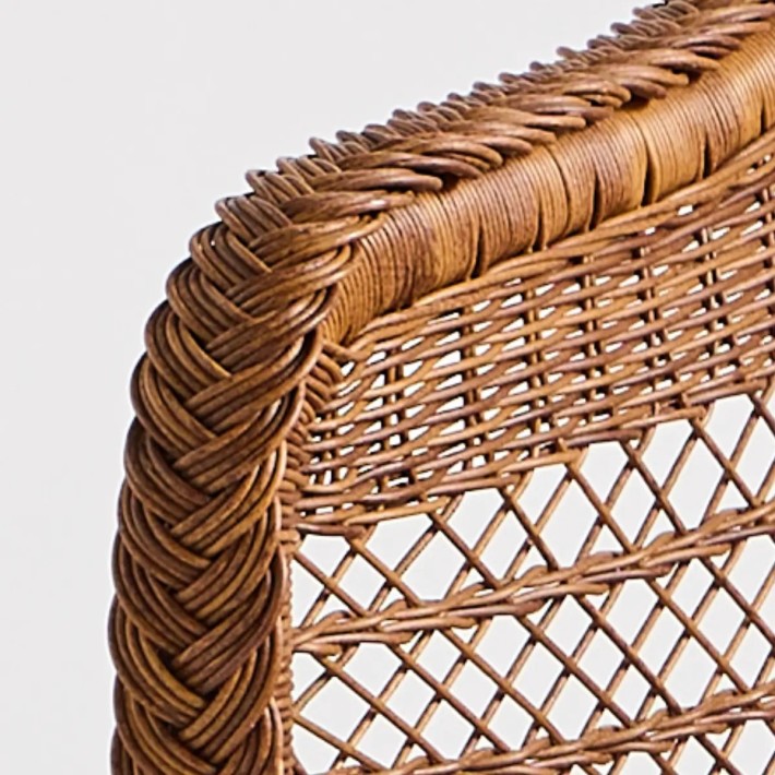 Detail of braided armrest, outdoor table armchair BIARRITZ CHATAIGNE RESIN