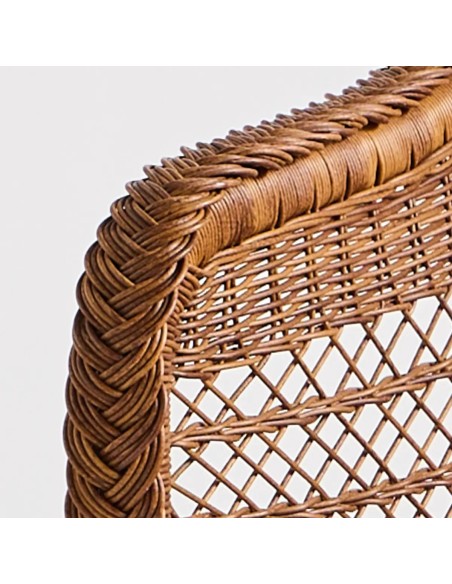 Detail of braided armrest, outdoor table armchair BIARRITZ CHATAIGNE RESIN