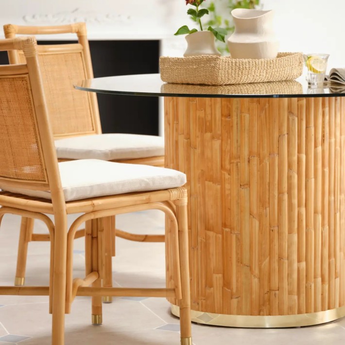 Pied de table ronde de repas Riviera avec plateau de verre