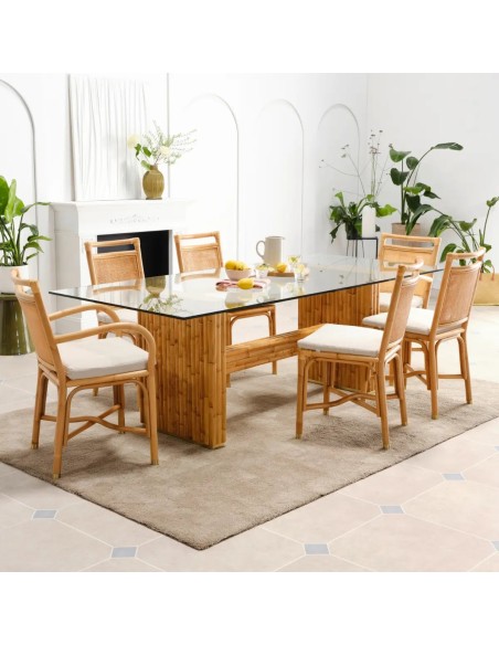 Ambiance Riviera rectangular rattan dining table with glass top