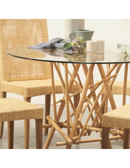 Detail of Mikado rattan table with glass top