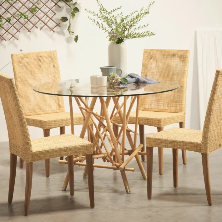 Round rattan dining table with Mikado glass top