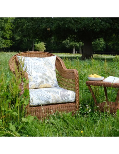 Ambiance Biarritz chestnut armchair with beige bouquet fabric