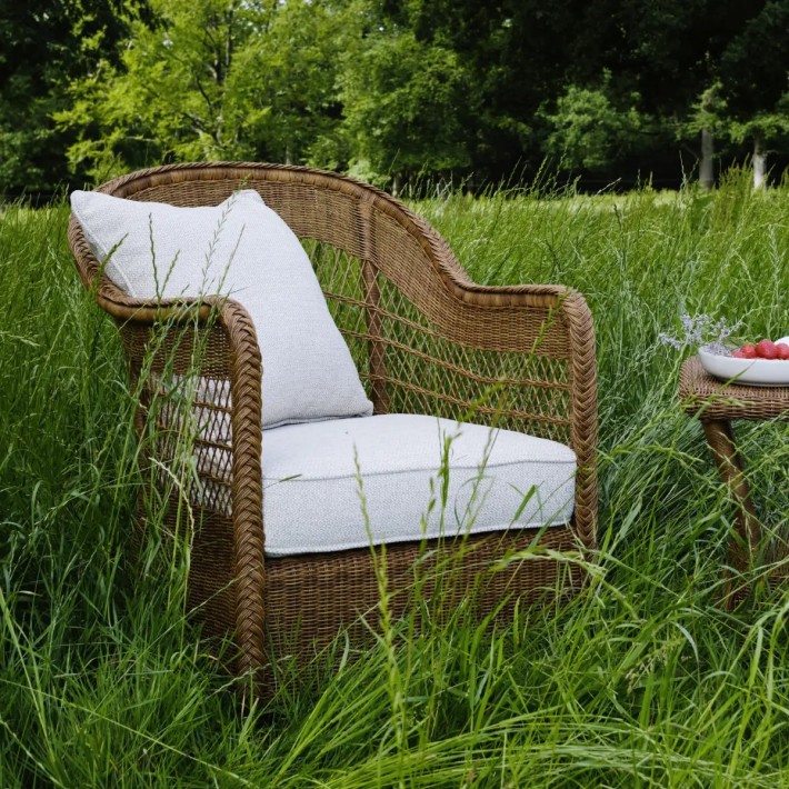 Ambiance Biarritz chestnut armchair with grey chenille fabric