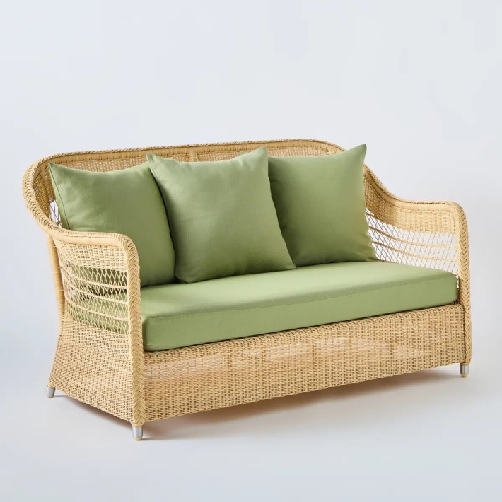 Natural Biarritz 2-seater sofa with green fabric