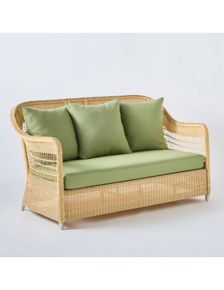 Natural Biarritz 2-seater sofa with green fabric