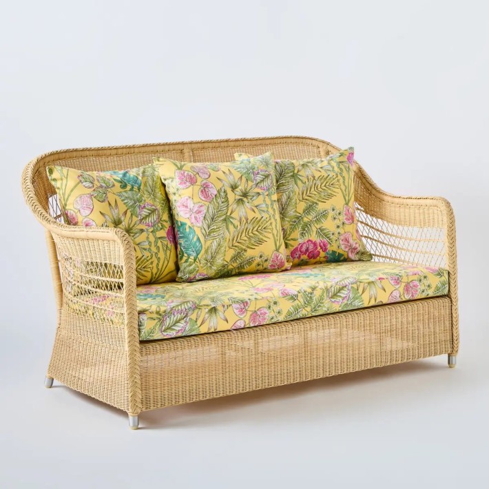 Natural Biarritz 2-seater sofa with bouquet yellow fabric