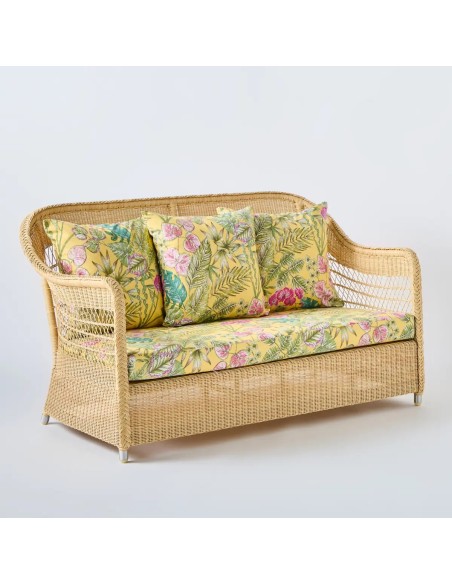 Natural Biarritz 2-seater sofa with bouquet yellow fabric