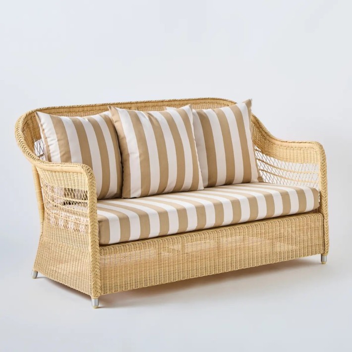 Natural Biarritz 2-seater sofa with beige striped fabric