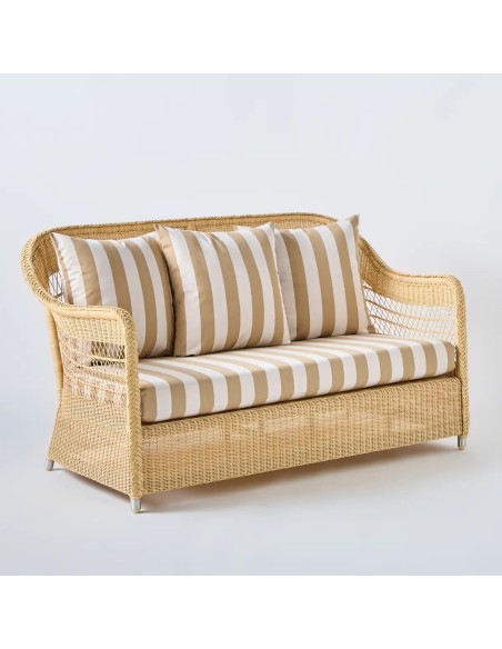 Natural Biarritz 2-seater sofa with beige striped fabric