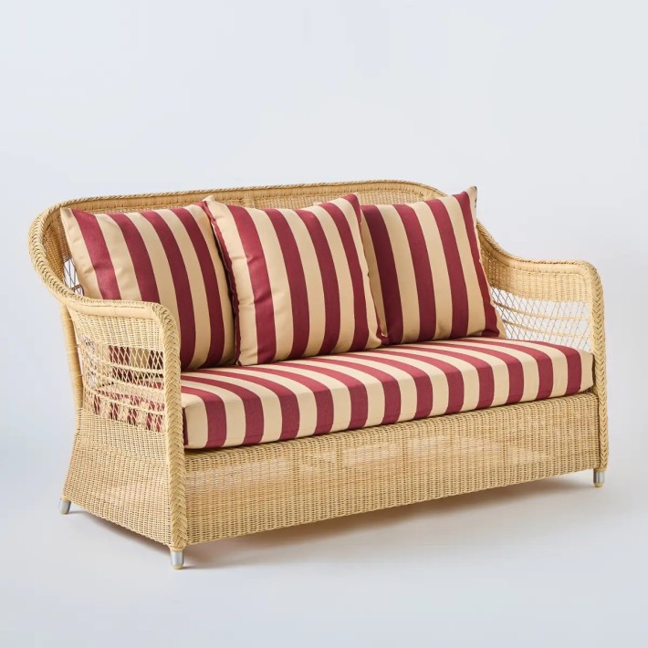 Natural Biarritz 2-seater sofa with burgundy stripes fabric