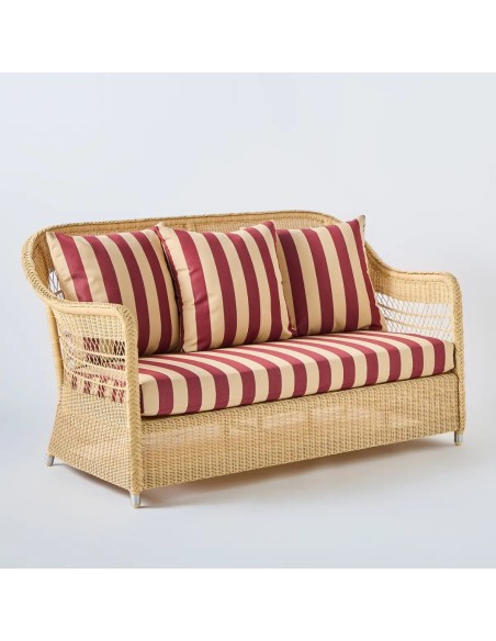 Natural Biarritz 2-seater sofa with burgundy stripes fabric