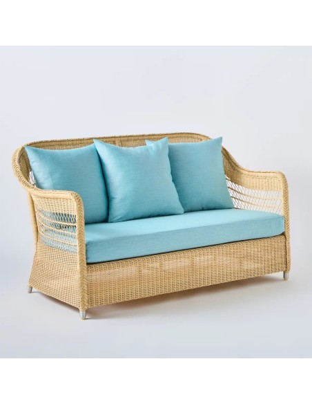 Natural Biarritz 2-seater sofa with aqua fabric