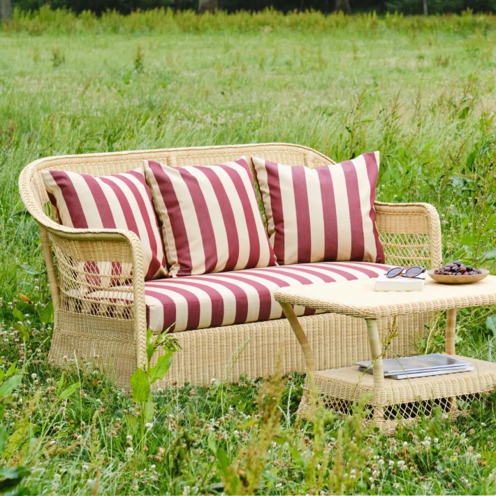 Ambiance fauteuil Biarritz naturel tissu rayures bordeaux