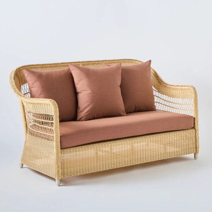 Natural Biarritz 2-seater sofa with terracota fabric