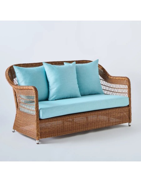 2-seater resin outdoor sofa Biarritz chestnut colour aqua fabric
