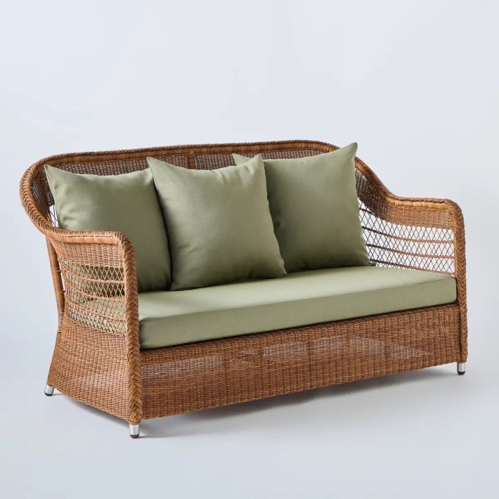 2 seater outdoor resin sofa Biarritz colour chestnut fabric seaweed