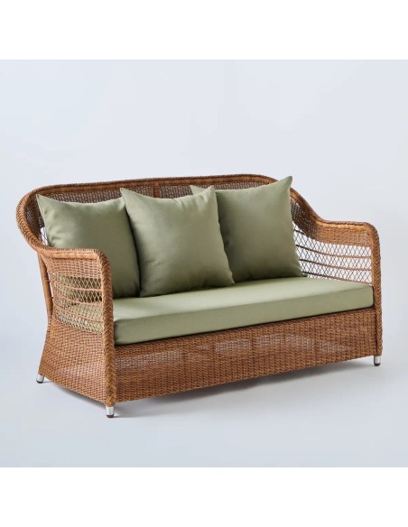 2 seater outdoor resin sofa Biarritz colour chestnut fabric seaweed