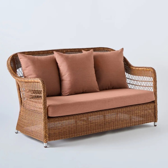 2 seater outdoor resin sofa Biarritz chestnut colour terracotta fabric