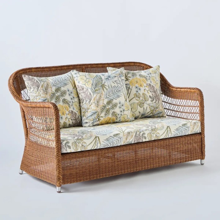 2 seater outdoor resin sofa Biarritz colour chestnut fabric bouquet beige