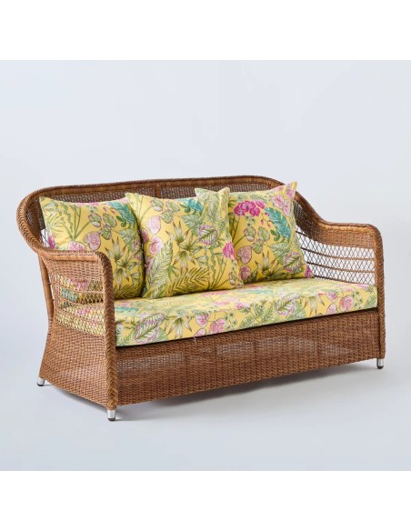 2 seater outdoor resin sofa Biarritz colour chestnut fabric bouquet yellow