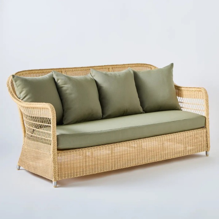 3 seater outdoor sofa Biarritz in natural coloured resin with seaweed fabric