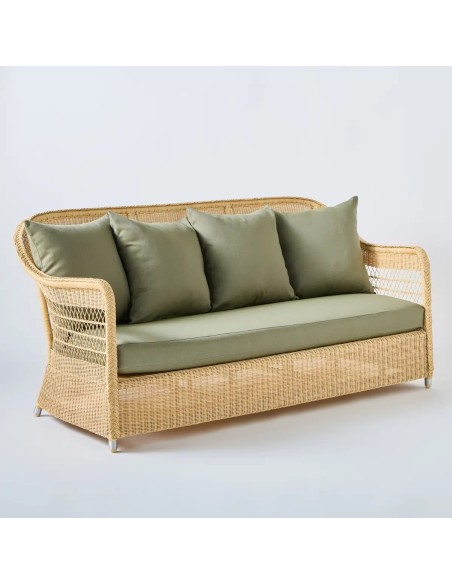3 seater outdoor sofa Biarritz in natural coloured resin with seaweed fabric