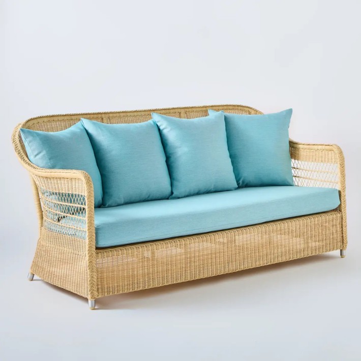 Canapé 3 places pour l'extérieur Biarritz en résine couleur naturelle tissu aqua