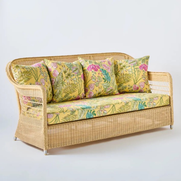 Biarritz 3-seater outdoor sofa in natural resin fabric bouquet yellow