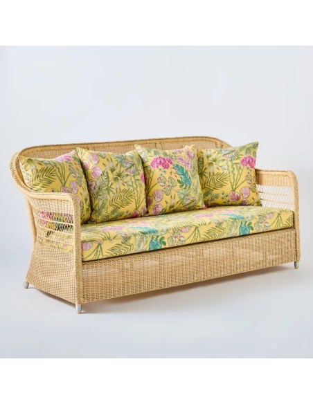 Biarritz 3-seater outdoor sofa in natural resin fabric bouquet yellow