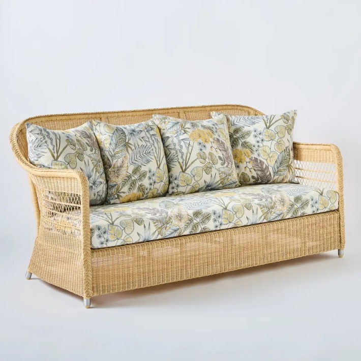 Canapé d'extérieur 3 places Biarritz en résine naturelle tissu bouquet beige