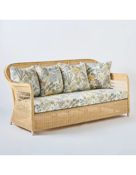 Canapé d'extérieur 3 places Biarritz en résine naturelle tissu bouquet beige