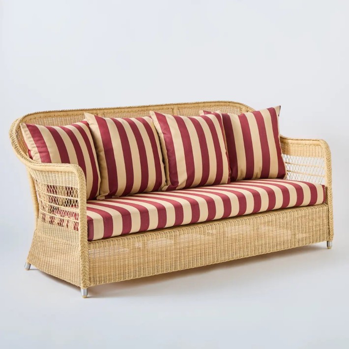 Biarritz 3-seater outdoor sofa in natural resin fabric with burgundy stripes