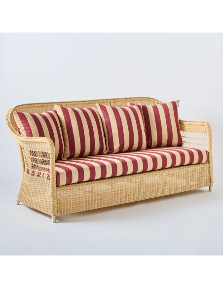 Biarritz 3-seater outdoor sofa in natural resin fabric with burgundy stripes