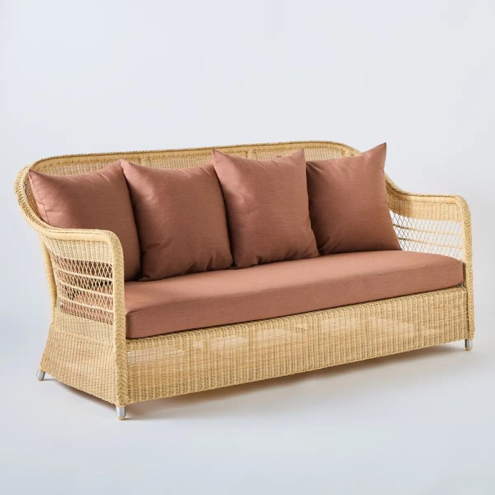 Biarritz 3 seater outdoor sofa in natural resin colour terracota fabric