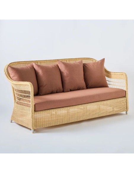 Biarritz 3 seater outdoor sofa in natural resin colour terracota fabric