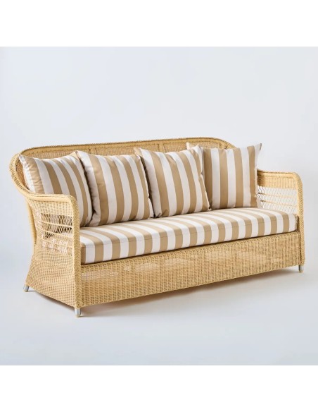 Canapé d'extérieur 3 places Biarritz en résine naturelle tissu rayures beige