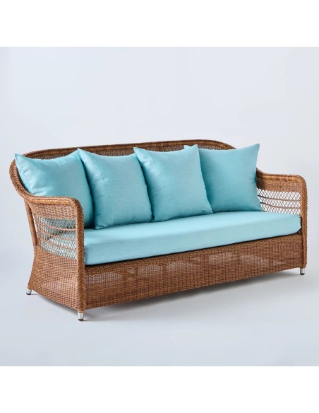 Resin outdoor sofa Biarritz chestnut aqua fabric