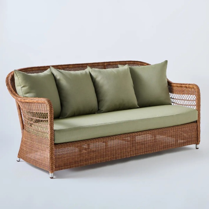 Outdoor sofa in Biarritz resin chestnut seaweed fabric