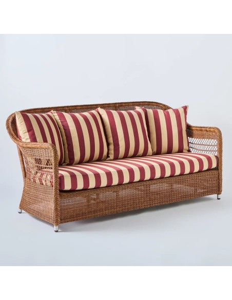 Outdoor resin sofa Biarritz chestnut fabric burgundy stripes