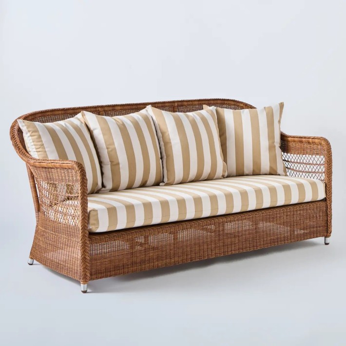 Outdoor resin sofa Biarritz chestnut fabric beige stripes