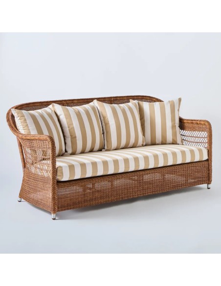 Outdoor resin sofa Biarritz chestnut fabric beige stripes