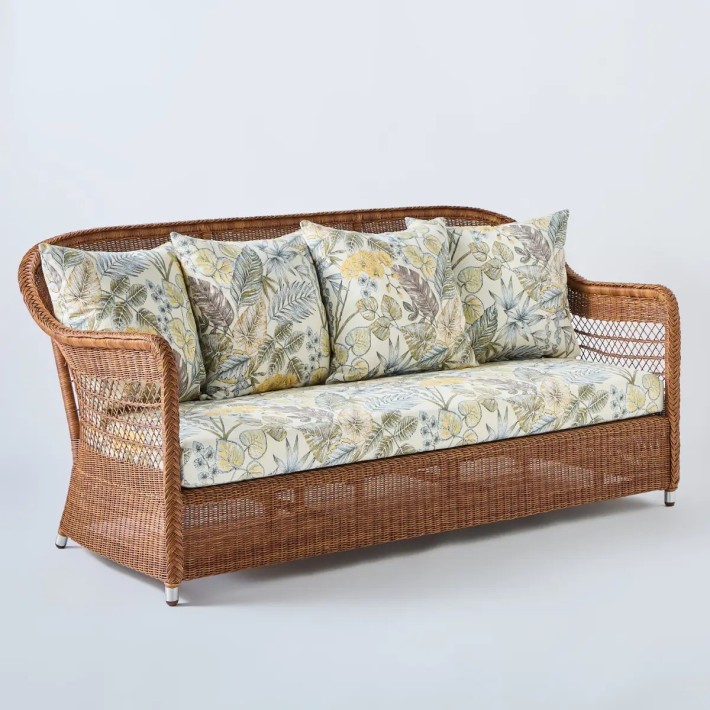 Canapé d'extérieur en résine Biarritz châtaigne tissu bouquet beige