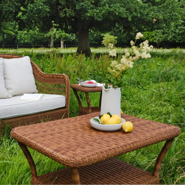 Table basse d'extérieur rectangulaire en résine châtaigne collection Biarritz