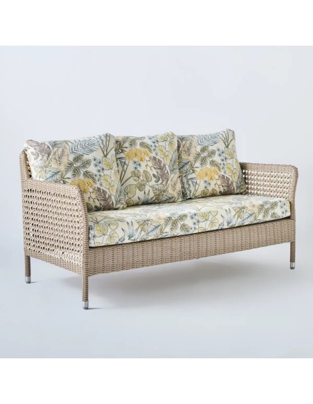 Canapé de jardin 2 places en résine Antibes récif tissu bouquet beige