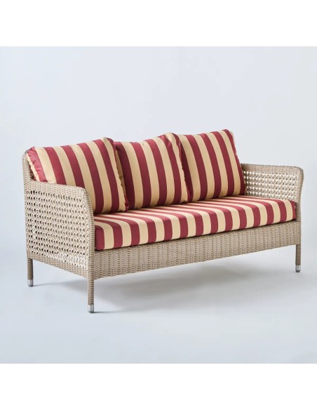 2-seater resin garden sofa Antibes reef fabric burgundy stripes