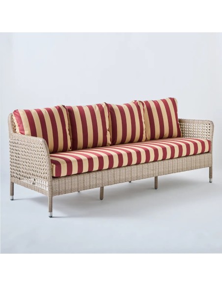 3-seater outdoor sofa Antibes récif fabric burgundy stripes
