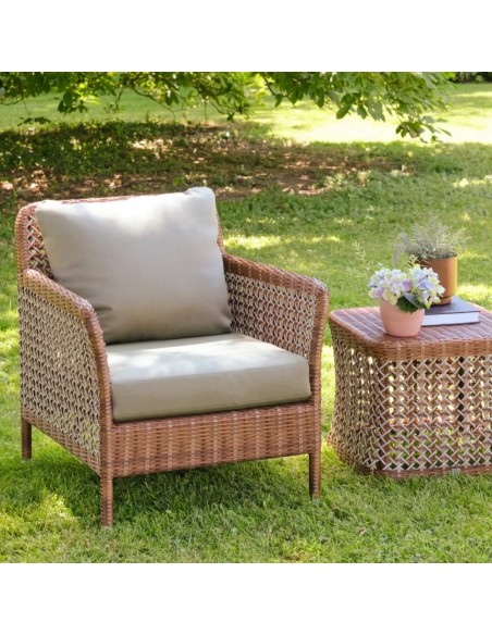 Ambiance Antibes latérite armchair with seaweed-coloured fabric cushion
