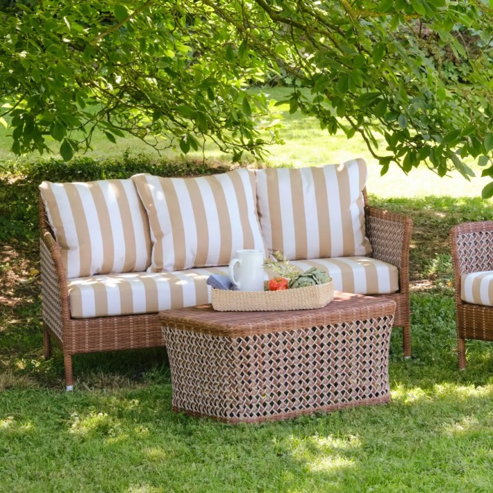 Ambiance 2-seater sofa with beige stripes fabric, Antibes laterite collection