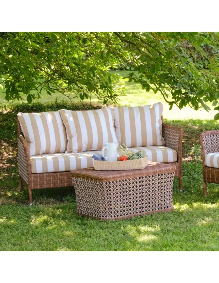 Ambiance 2-seater sofa with beige stripes fabric, Antibes laterite collection